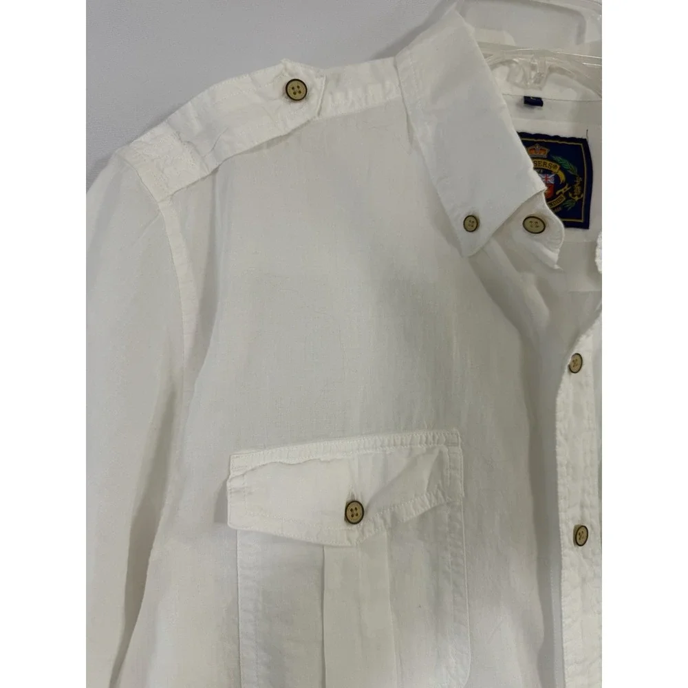 Vintage Pussers West Indies Mens Shirt Size L White Lightweight Nautical Coastal